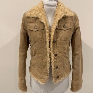 Tan corduroy jacket with faux fur trim. Very cute